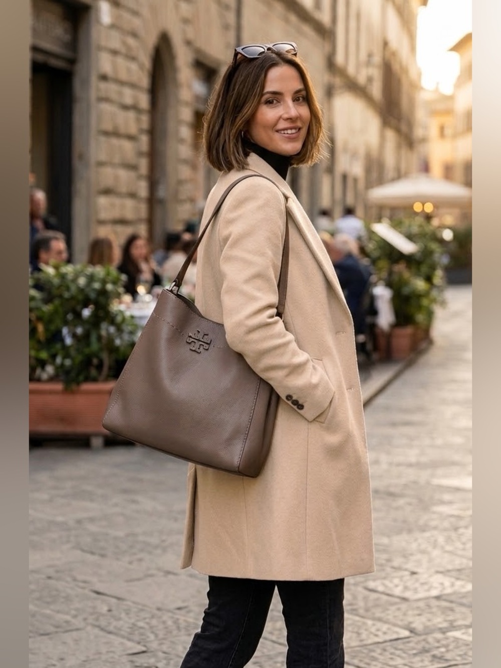 Tory Burch Harper Pebbled Leather Hobo Bag - French Gray